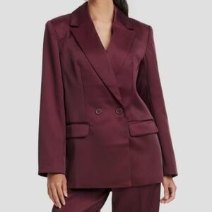OVERSIZED STRUCTURED BURGANDY SATIN BLAZER BY A NEW DAY SIZE XS/S NWOT